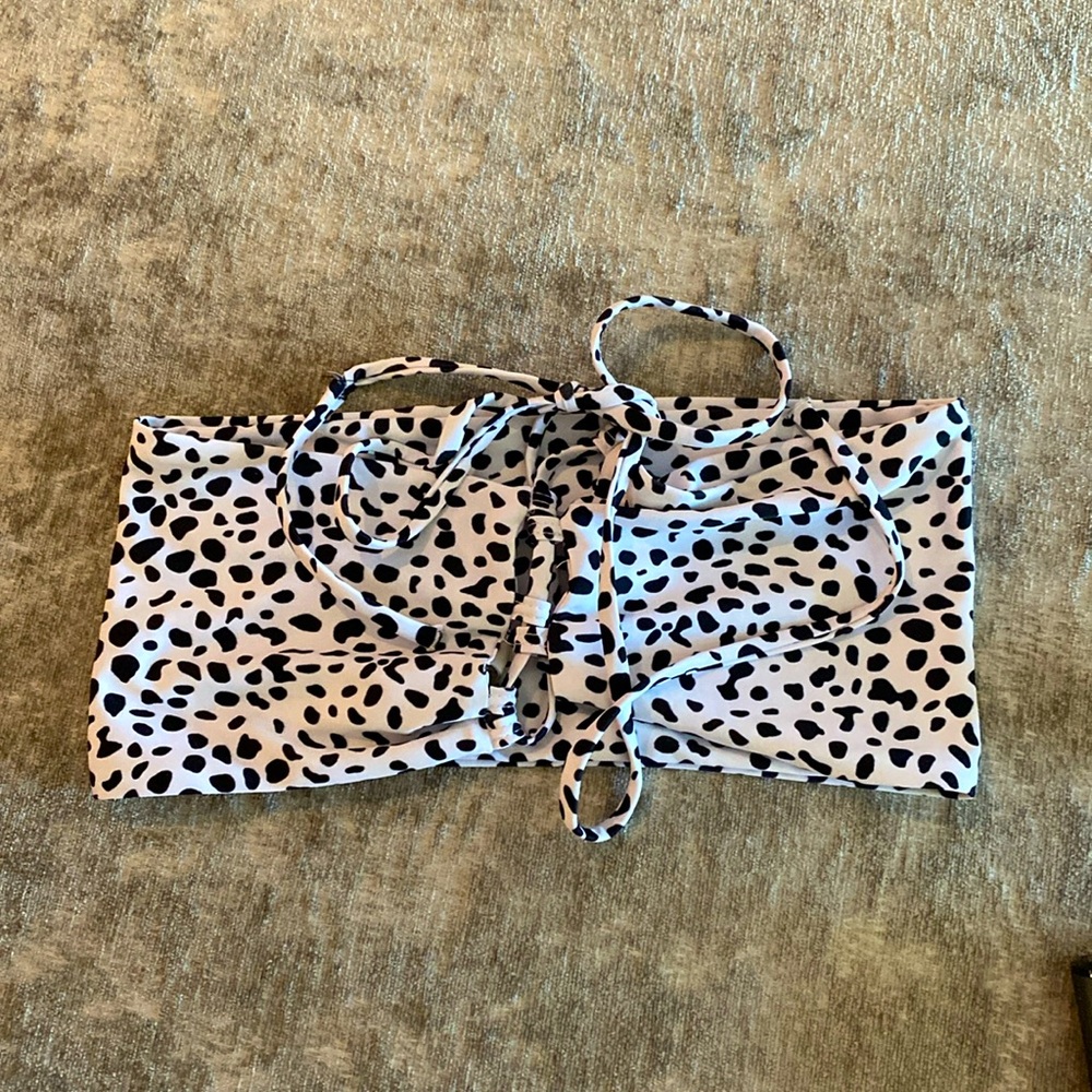 Zaful size large bandeau white with black dots bikini top. {1108}